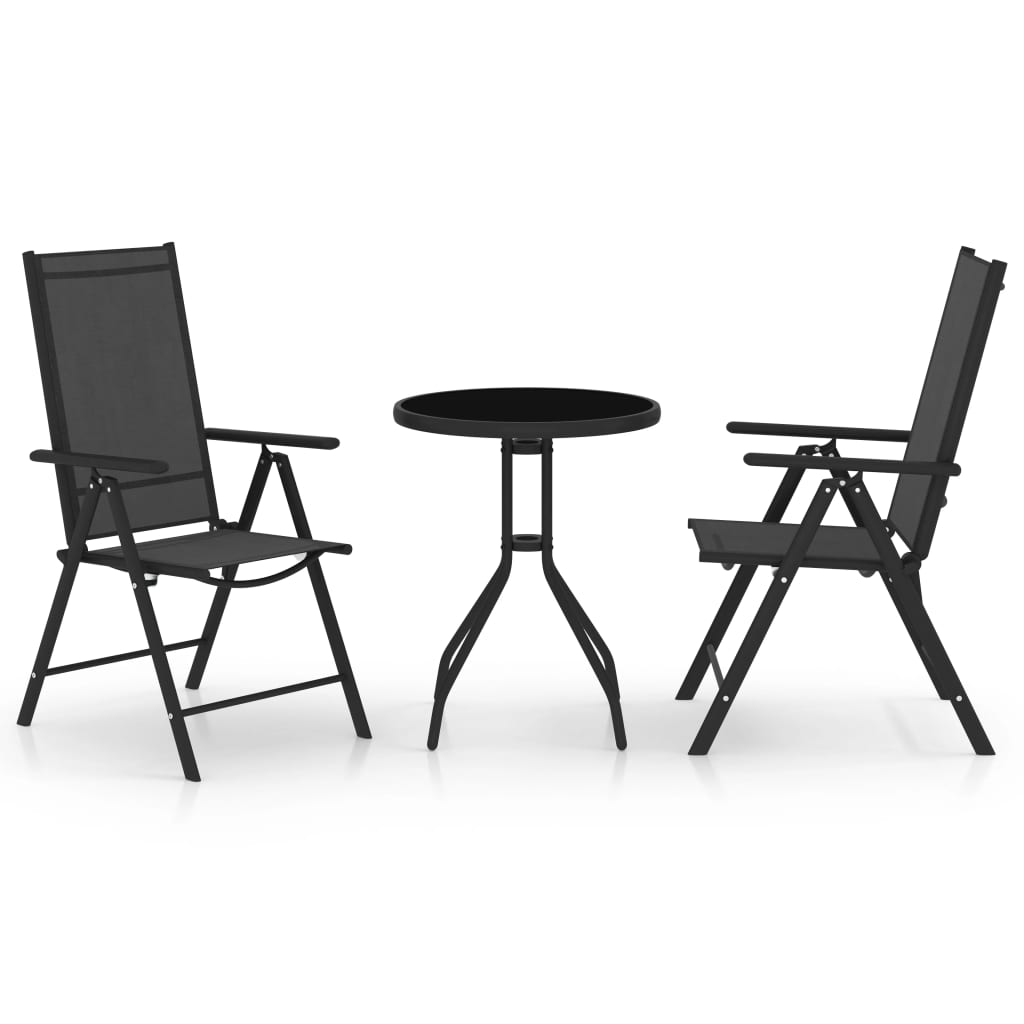 vidaXL 3-tlg. Bistro-Set Aluminium und Textilene Schwarz