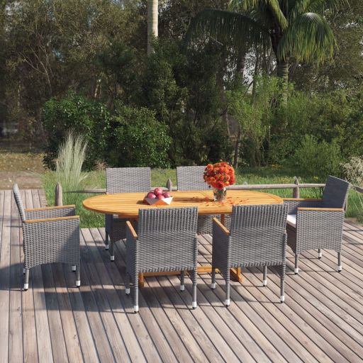vidaXL 7-tlg. Garten-Essgruppe Poly Rattan Schwarz