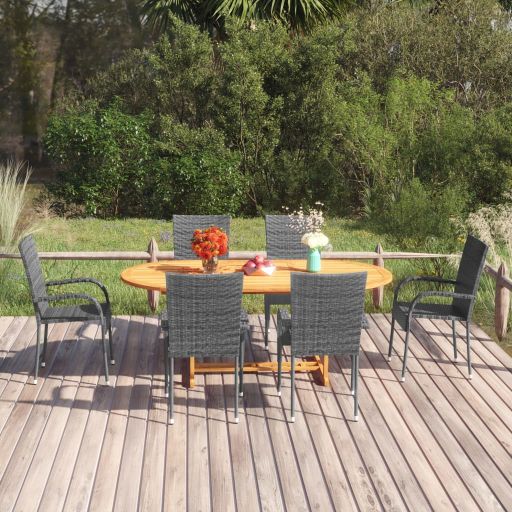 vidaXL 7-tlg. Garten-Essgruppe Poly Rattan Braun