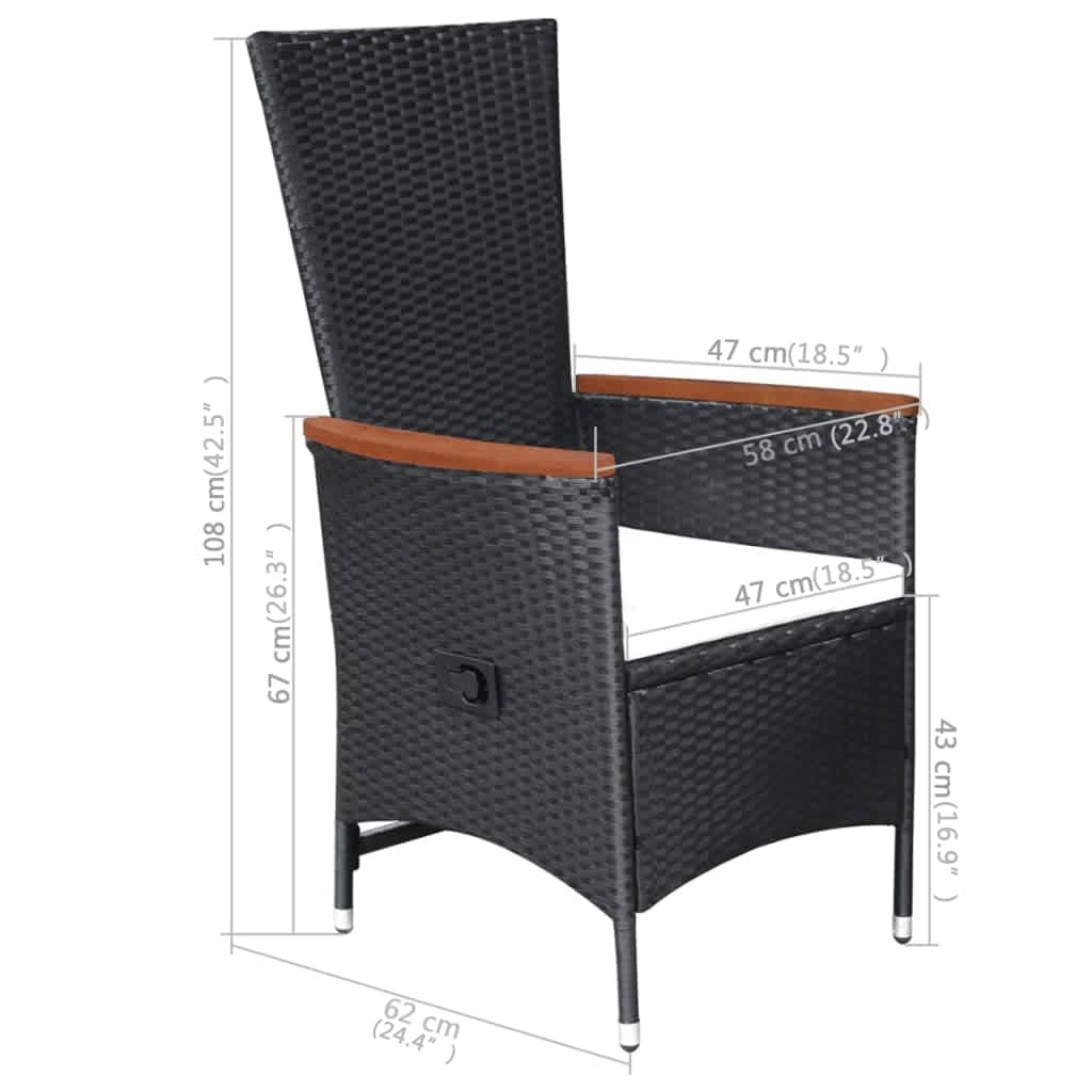 vidaXL 7-tlg. Garten-Essgruppe Poly Rattan Schwarz