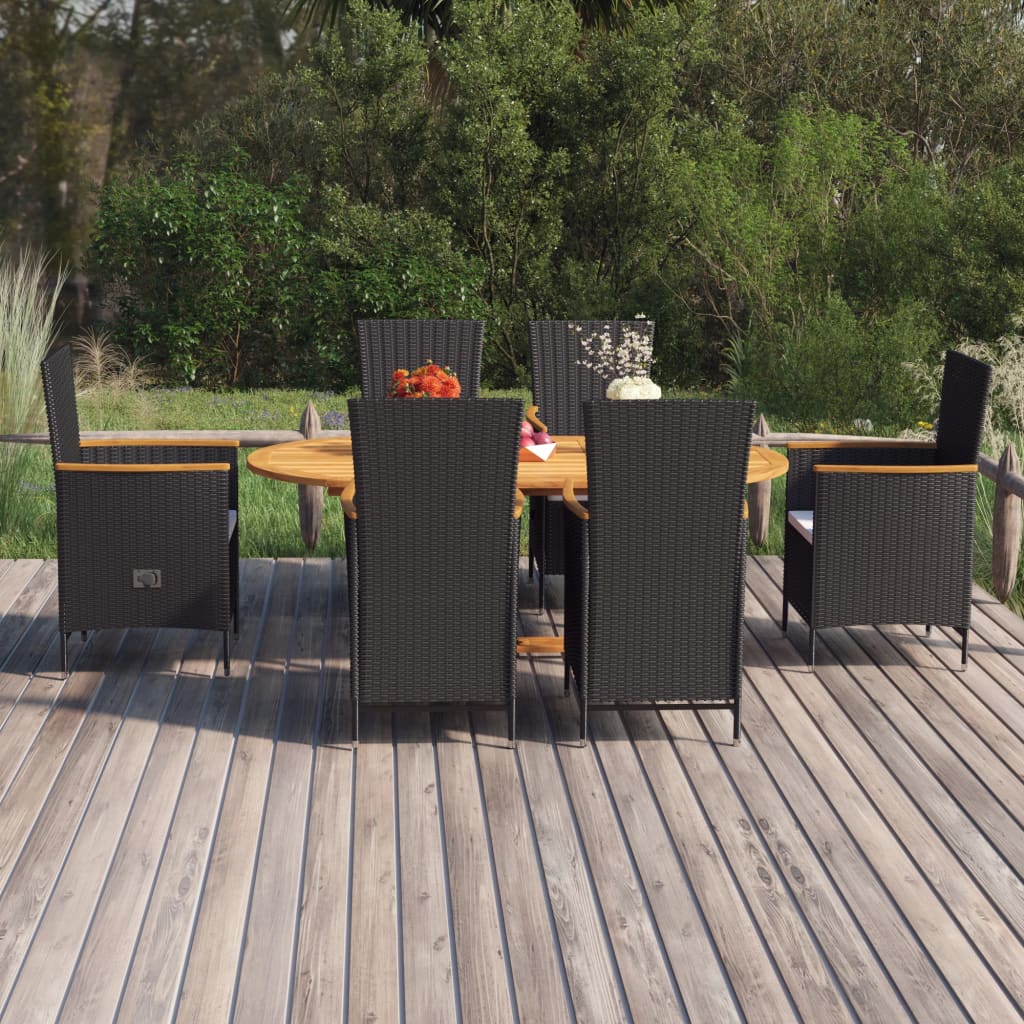 vidaXL 7-tlg. Garten-Essgruppe Poly Rattan Schwarz