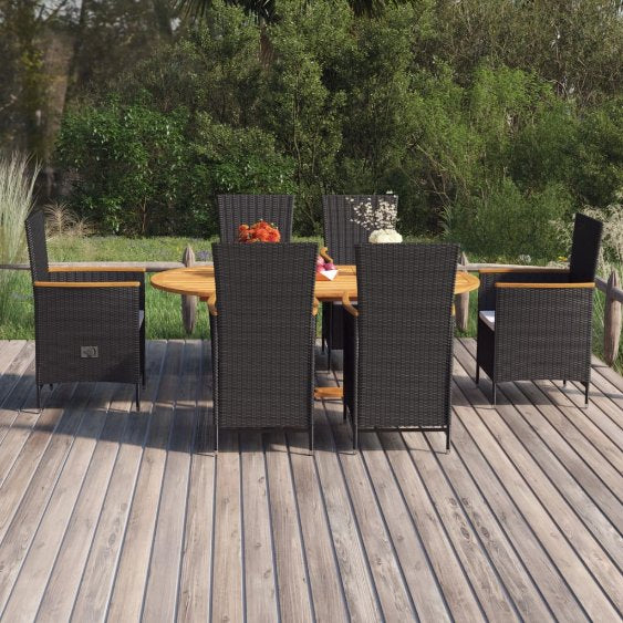 vidaXL 7-tlg. Garten-Essgruppe Poly Rattan Schwarz