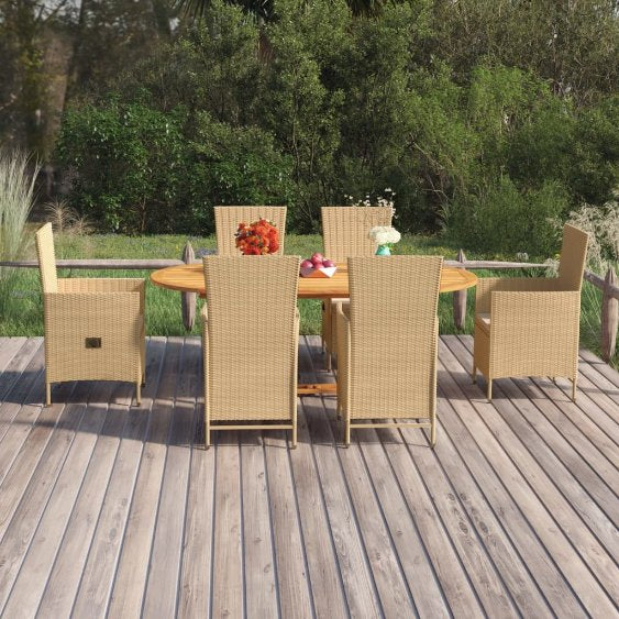 vidaXL 7-tlg. Garten-Essgruppe Poly Rattan Schwarz