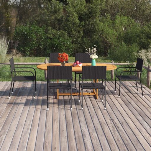 vidaXL 7-tlg. Garten-Essgruppe Poly Rattan Schwarz