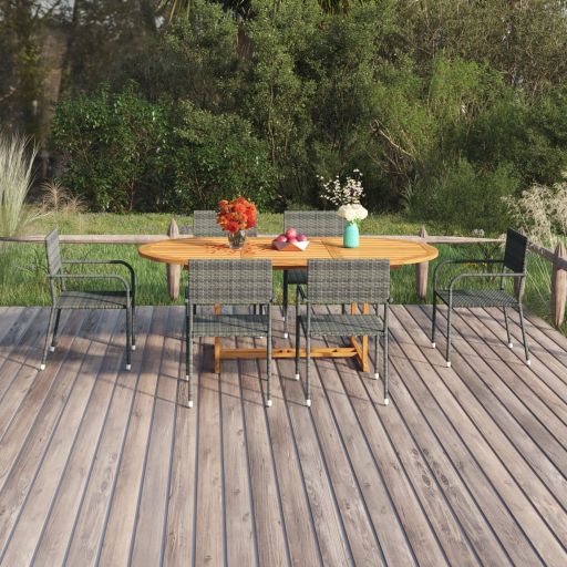 vidaXL 7-tlg. Garten-Essgruppe Poly Rattan Schwarz