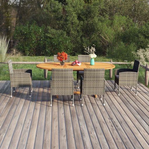 vidaXL 7-tlg. Garten-Essgruppe Poly Rattan Schwarz