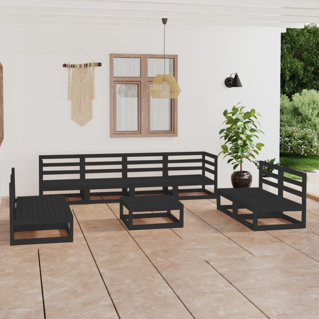 vidaXL 9-tlg. Garten-Lounge-Set Schwarz Massivholz Kiefer