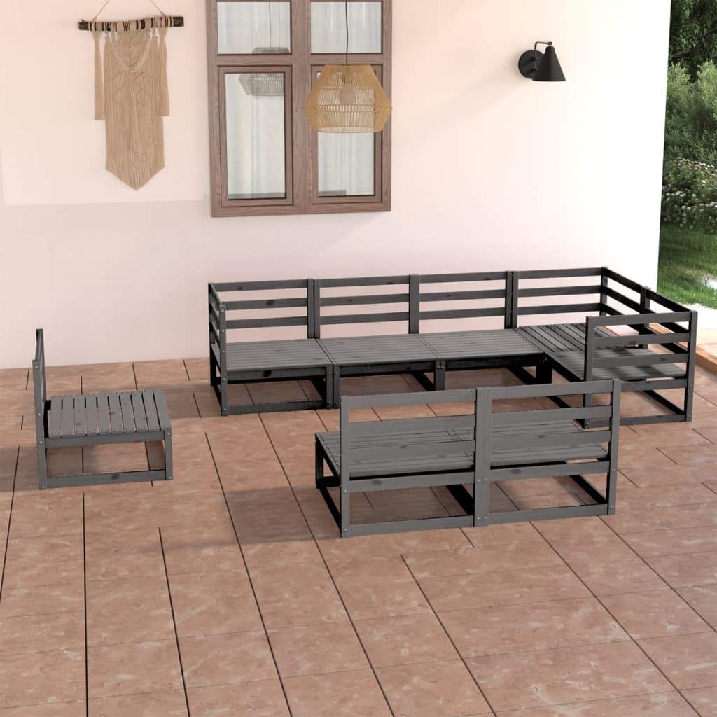 vidaXL 8-tlg. Garten-Lounge-Set Grau Massivholz Kiefer