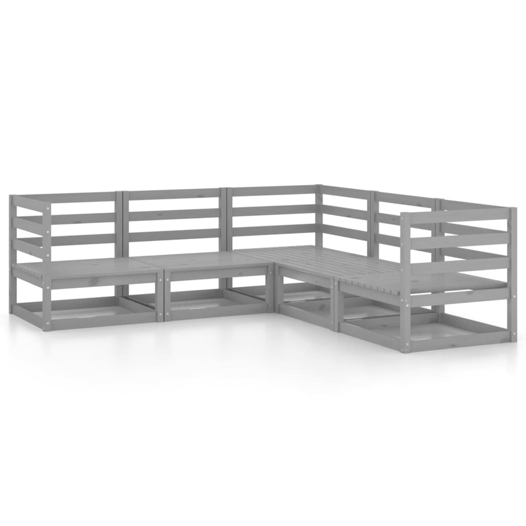 vidaXL 5-tlg. Garten-Lounge-Set Grau Kiefer Massivholz
