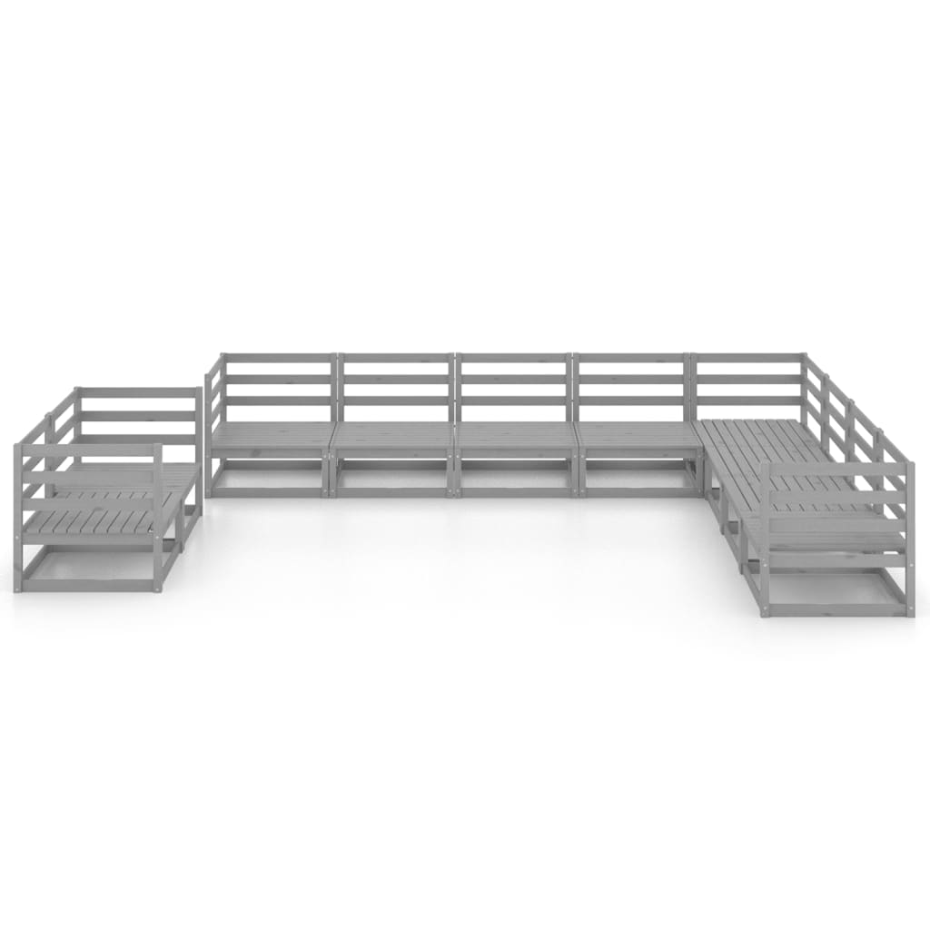 vidaXL 10-tlg. Garten-Lounge-Set Grau Kiefer Massivholz