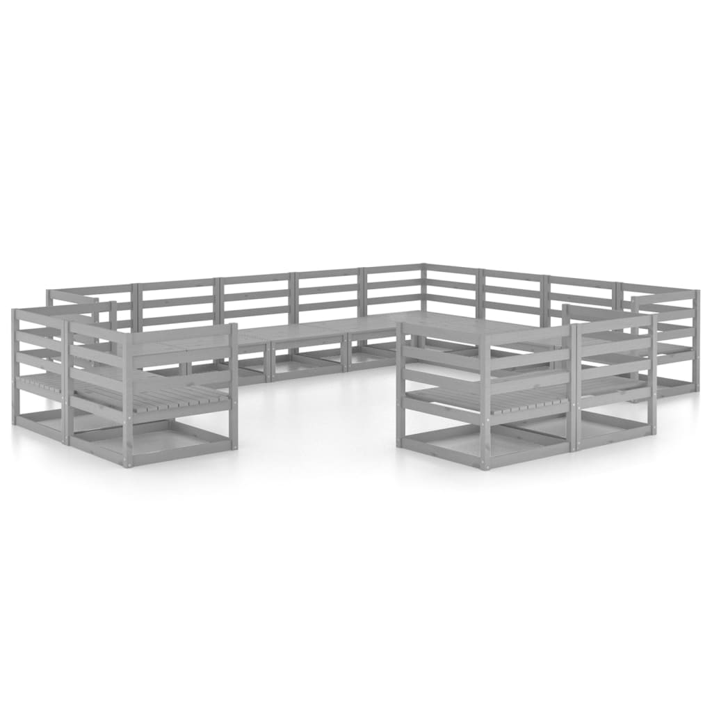 vidaXL 12-tlg. Garten-Lounge-Set Grau Kiefer Massivholz