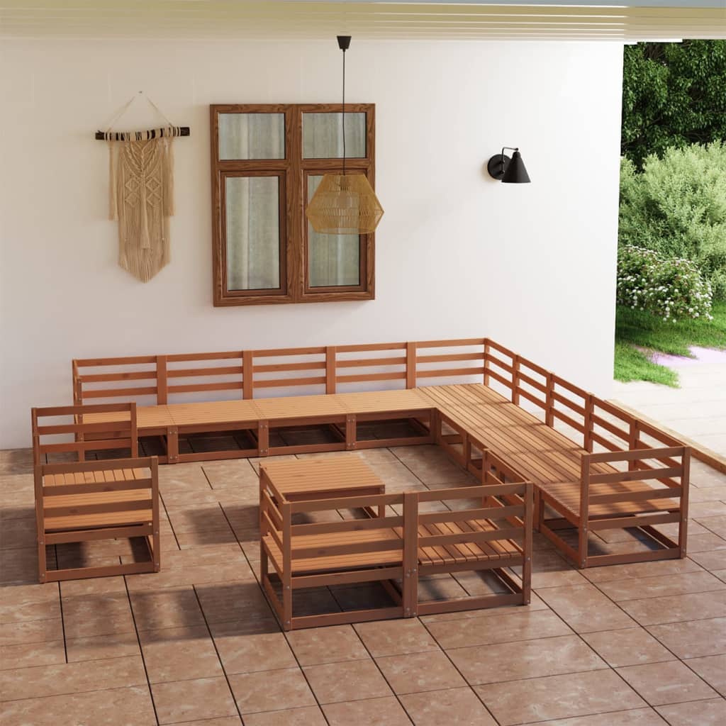 vidaXL 14-tlg. Garten-Lounge-Set mit Kissen Massivholz Kiefer