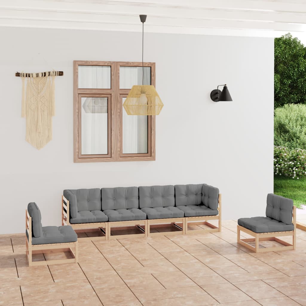 vidaXL 6-tlg. Garten-Lounge-Set Grau Massivholz Kiefer