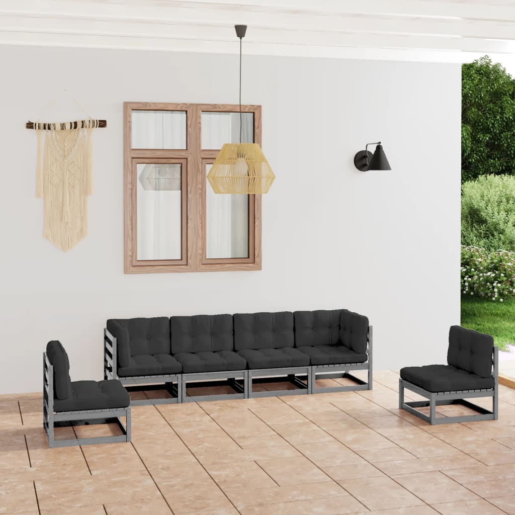 vidaXL 6-tlg. Garten-Lounge-Set Grau Massivholz Kiefer