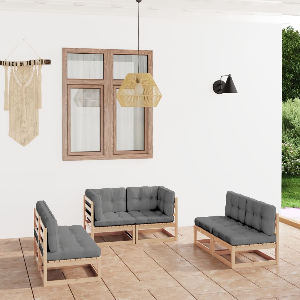 vidaXL 6-tlg. Garten-Lounge-Set Grau Massivholz Kiefer