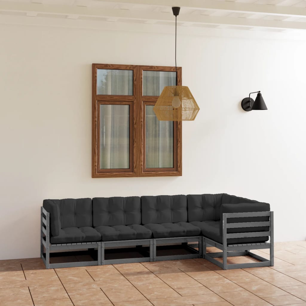 vidaXL 5-tlg. Garten-Lounge-Set Grau Massivholz Kiefer
