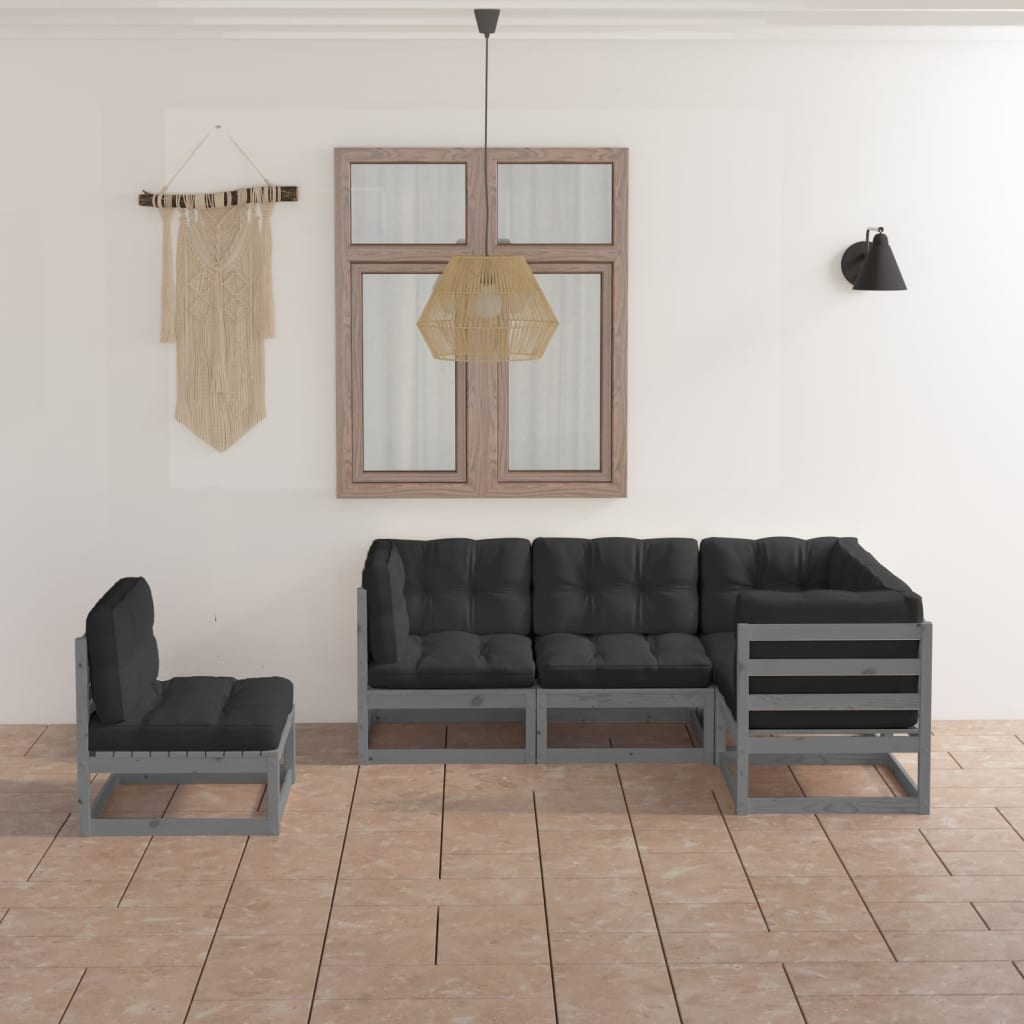 vidaXL 5-tlg. Garten-Lounge-Set Grau Massivholz Kiefer