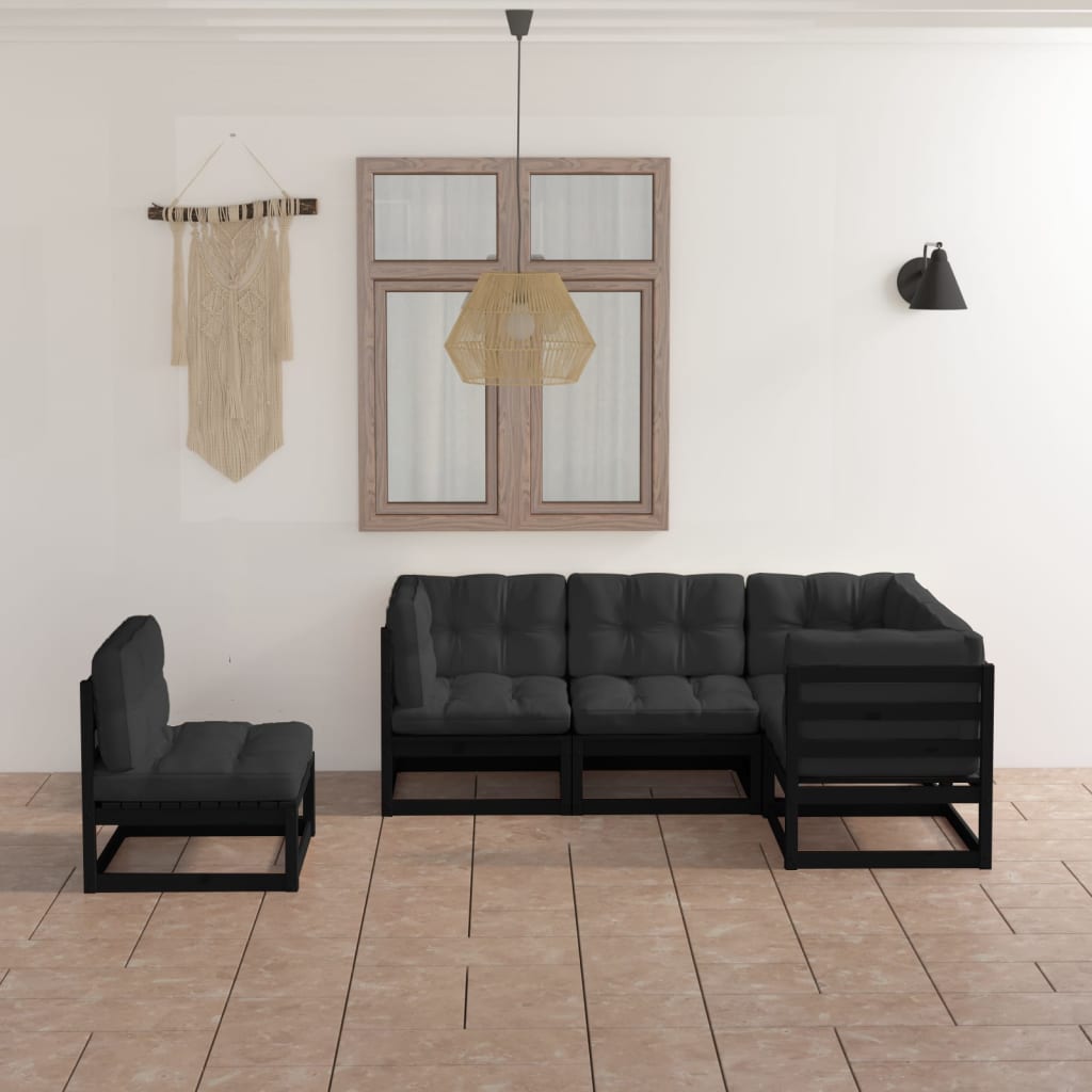 vidaXL 5-tlg. Garten-Lounge-Set Grau Massivholz Kiefer