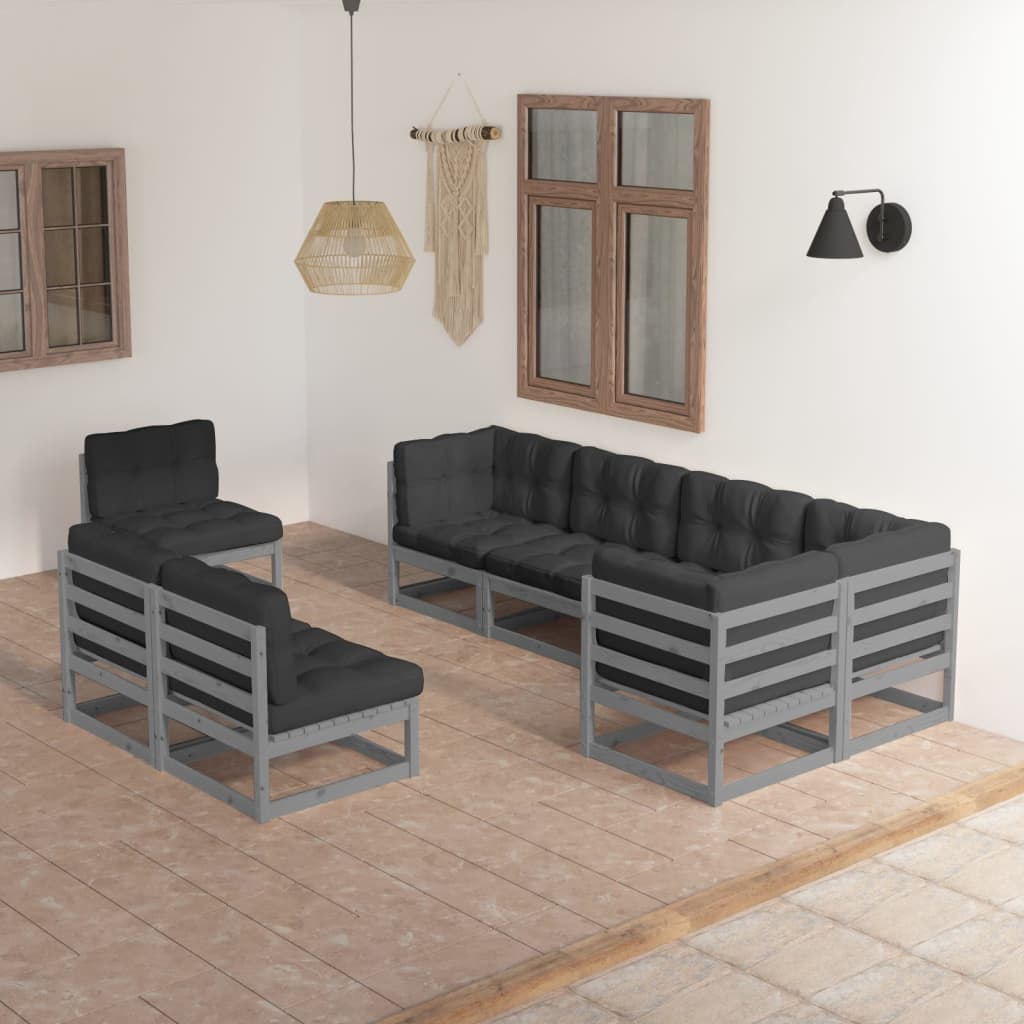 vidaXL 8-tlg. Garten-Lounge-Set Grau Massivholz Kiefer