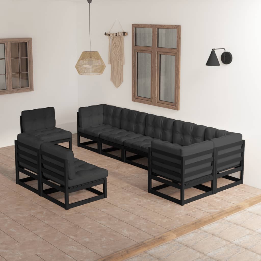 vidaXL 9-tlg. Garten-Lounge-Set Grau Kiefer Massivholz