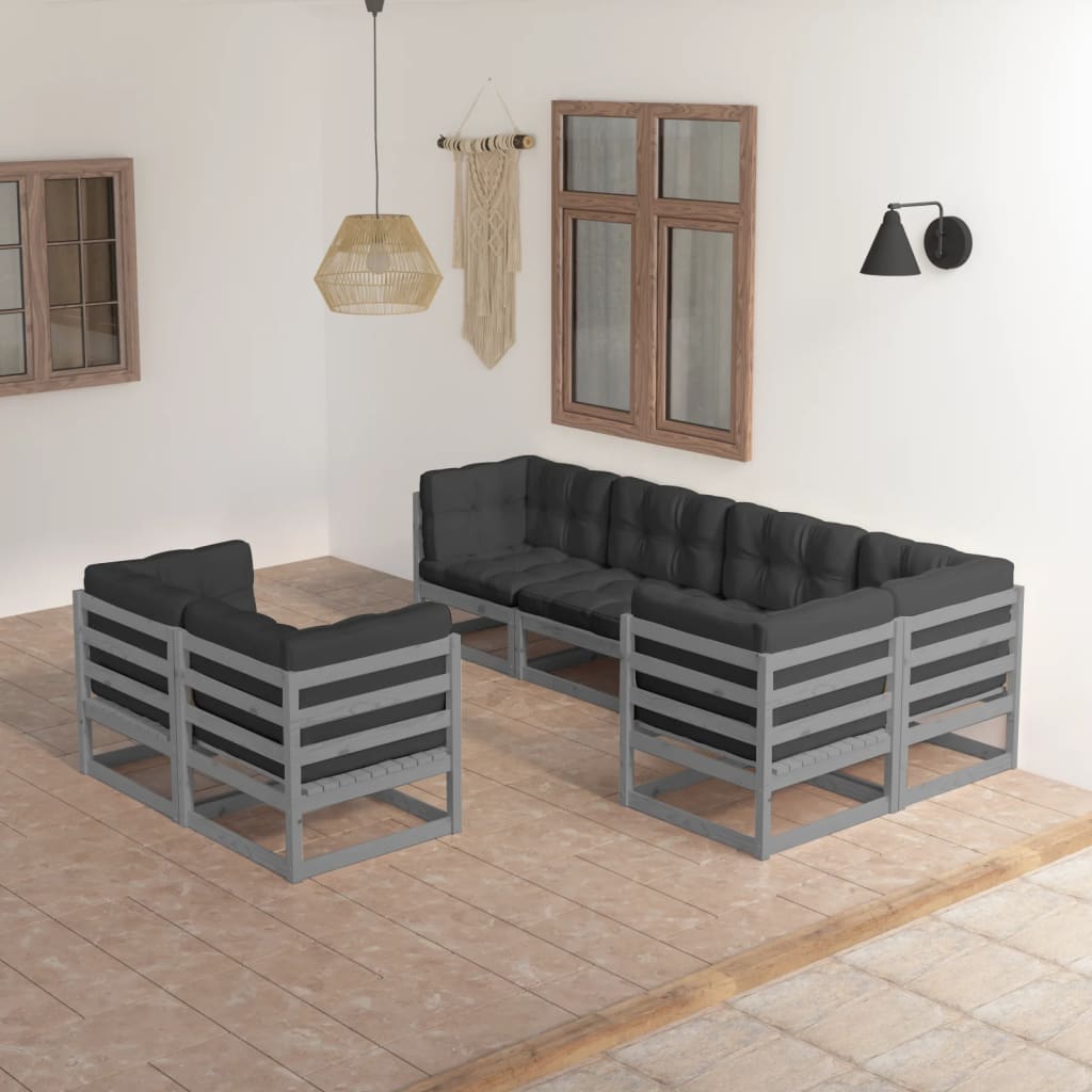 vidaXL 7-tlg. Garten-Lounge-Set Grau Massivholz Kiefer