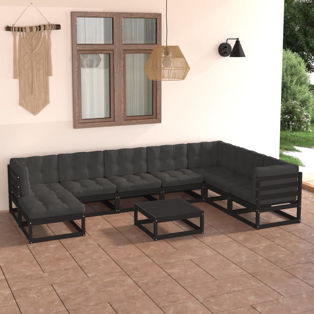 vidaXL 9-tlg. Garten-Lounge-Set Grau Kiefer Massivholz