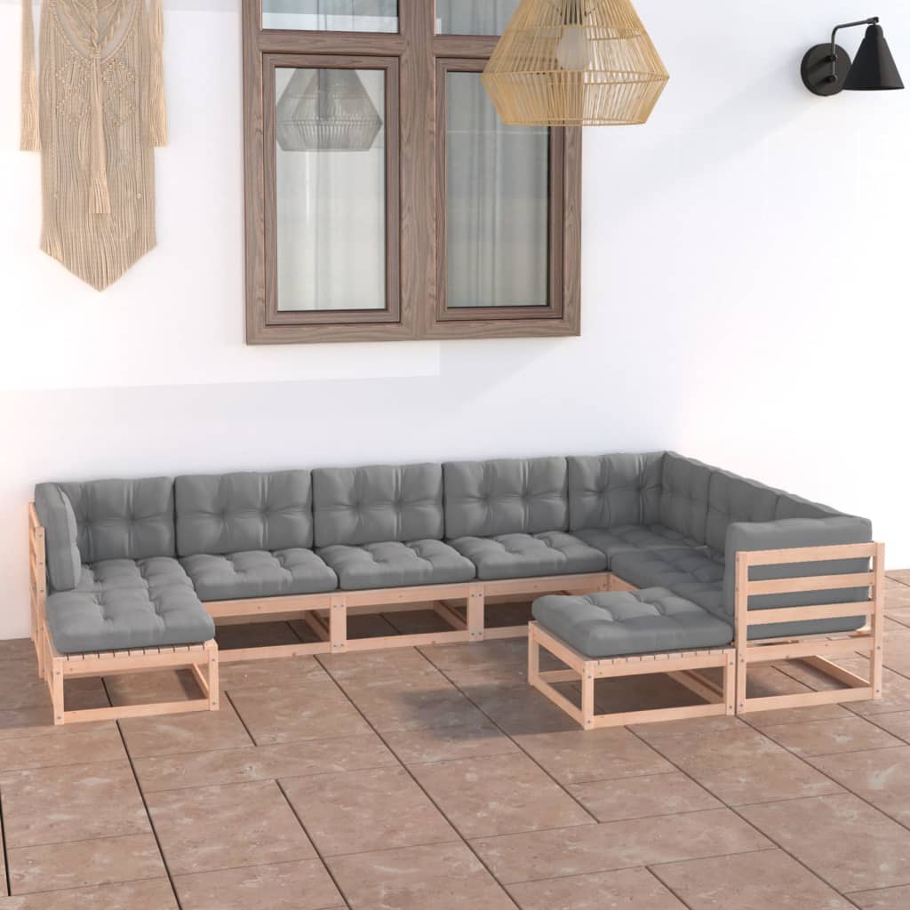 vidaXL 9-tlg. Garten-Lounge-Set Grau Kiefer Massivholz