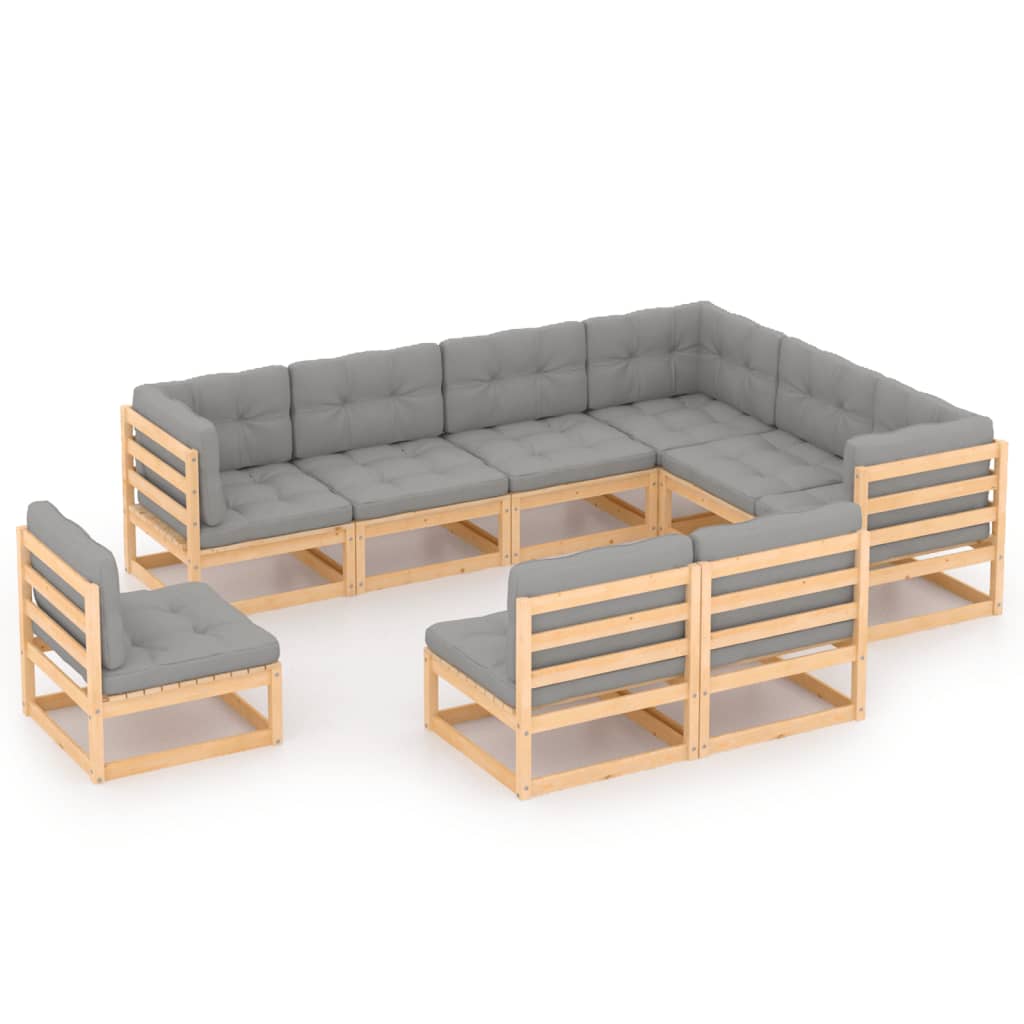 vidaXL 9-tlg. Garten-Lounge-Set Grau Kiefer Massivholz