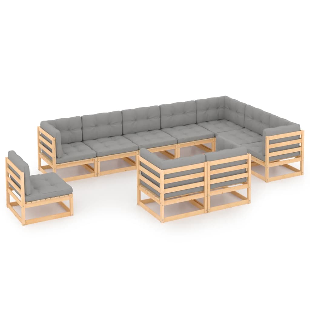 vidaXL 10-tlg. Garten-Lounge-Set Grau Kiefer Massivholz