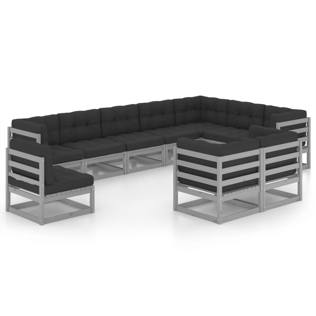 vidaXL 10-tlg. Garten-Lounge-Set Grau Kiefer Massivholz
