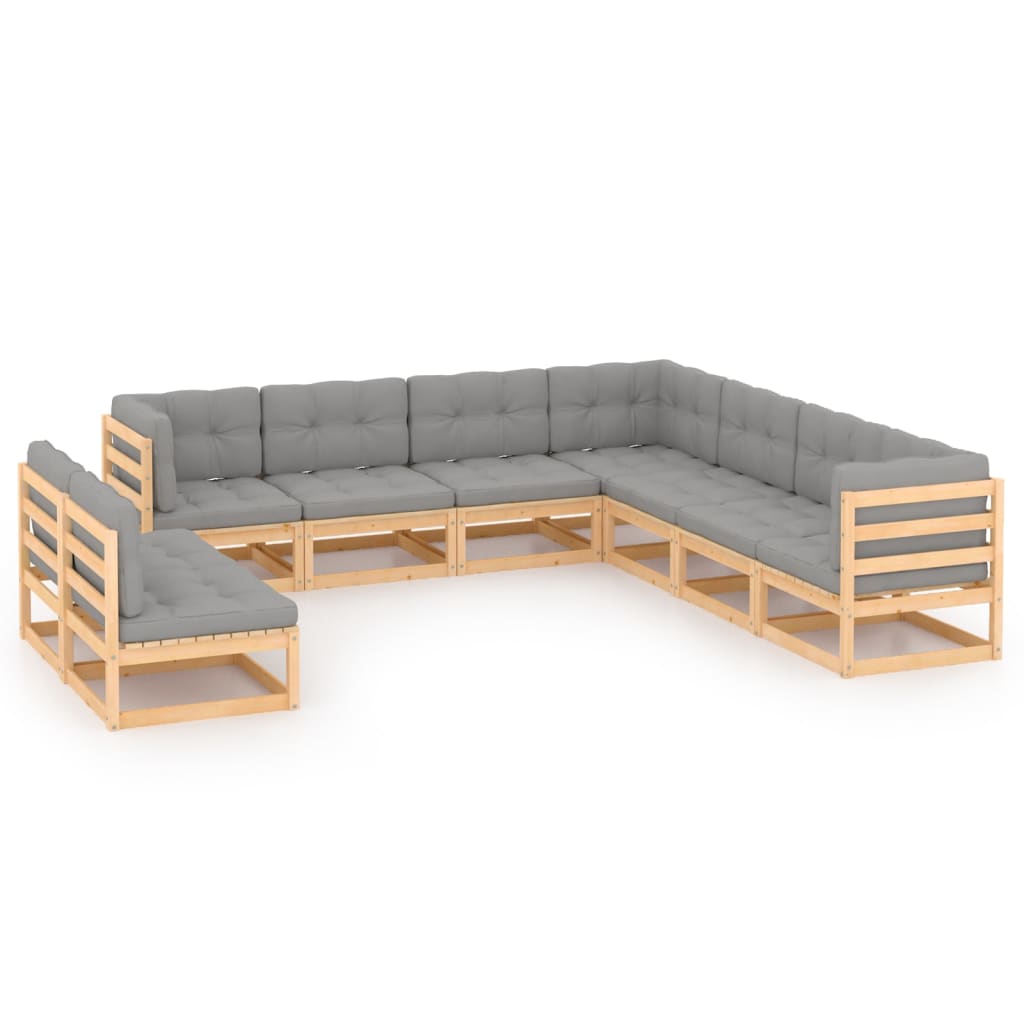 vidaXL 9-tlg. Garten-Lounge-Set Grau Kiefer Massivholz