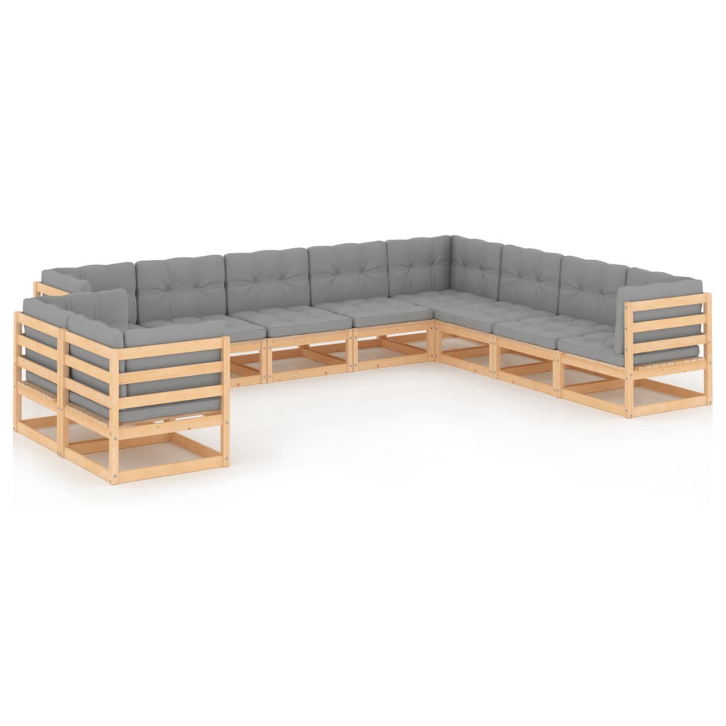 vidaXL 10-tlg. Garten-Lounge-Set Grau Kiefer Massivholz