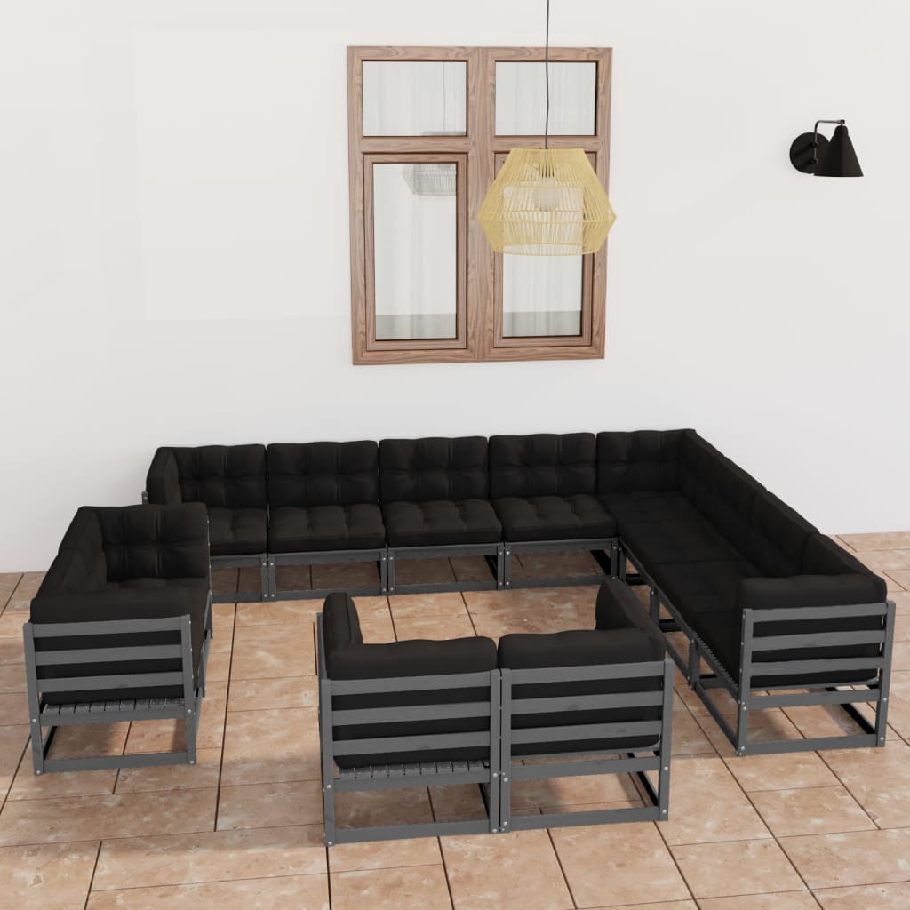 vidaXL 12-tlg. Garten-Lounge-Set Grau Kiefer Massivholz