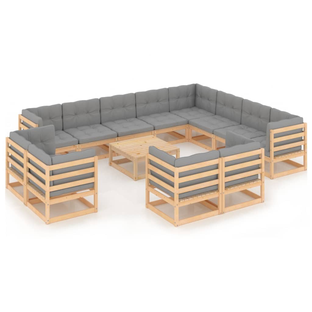 vidaXL 13-tlg. Garten-Lounge-Set mit Kissen Massivholz Kiefer