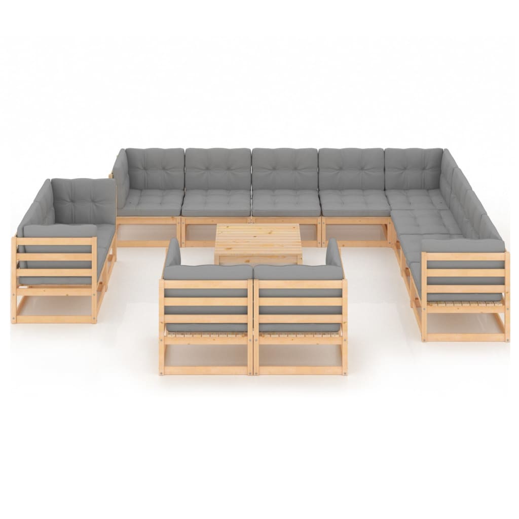 vidaXL 13-tlg. Garten-Lounge-Set mit Kissen Massivholz Kiefer