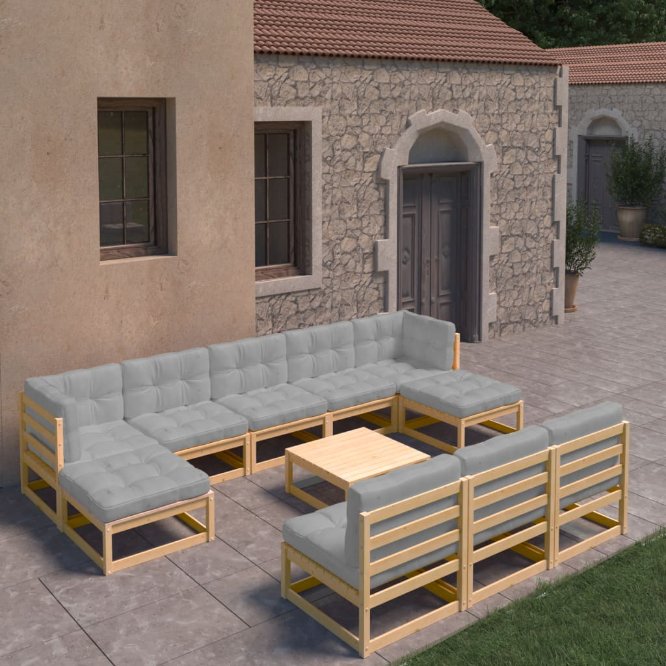 vidaXL 11-tlg. Garten-Lounge-Set Massivholz Kiefer