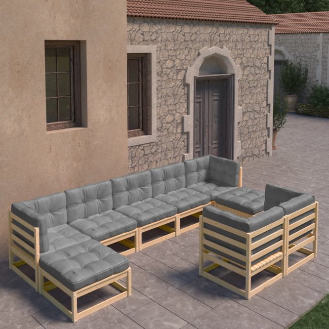 vidaXL 9-tlg. Garten-Lounge-Set Massivholz Kiefer
