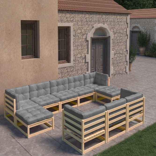 vidaXL 10-tlg. Garten-Lounge-Set Massivholz Kiefer