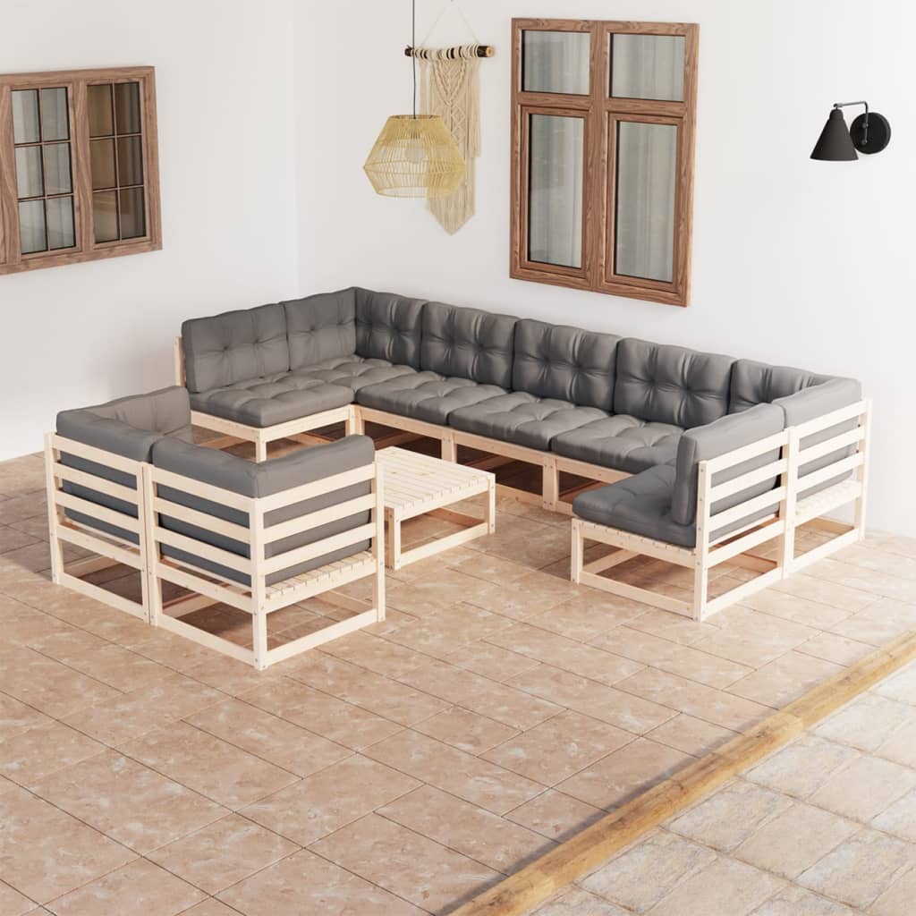 vidaXL 10-tlg. Garten-Lounge-Set Massivholz Kiefer