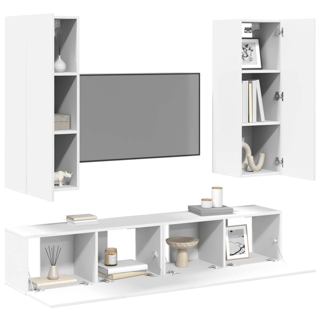 vidaXL 4-tlg. TV-Schrank-Set Weiß Holzwerkstoff