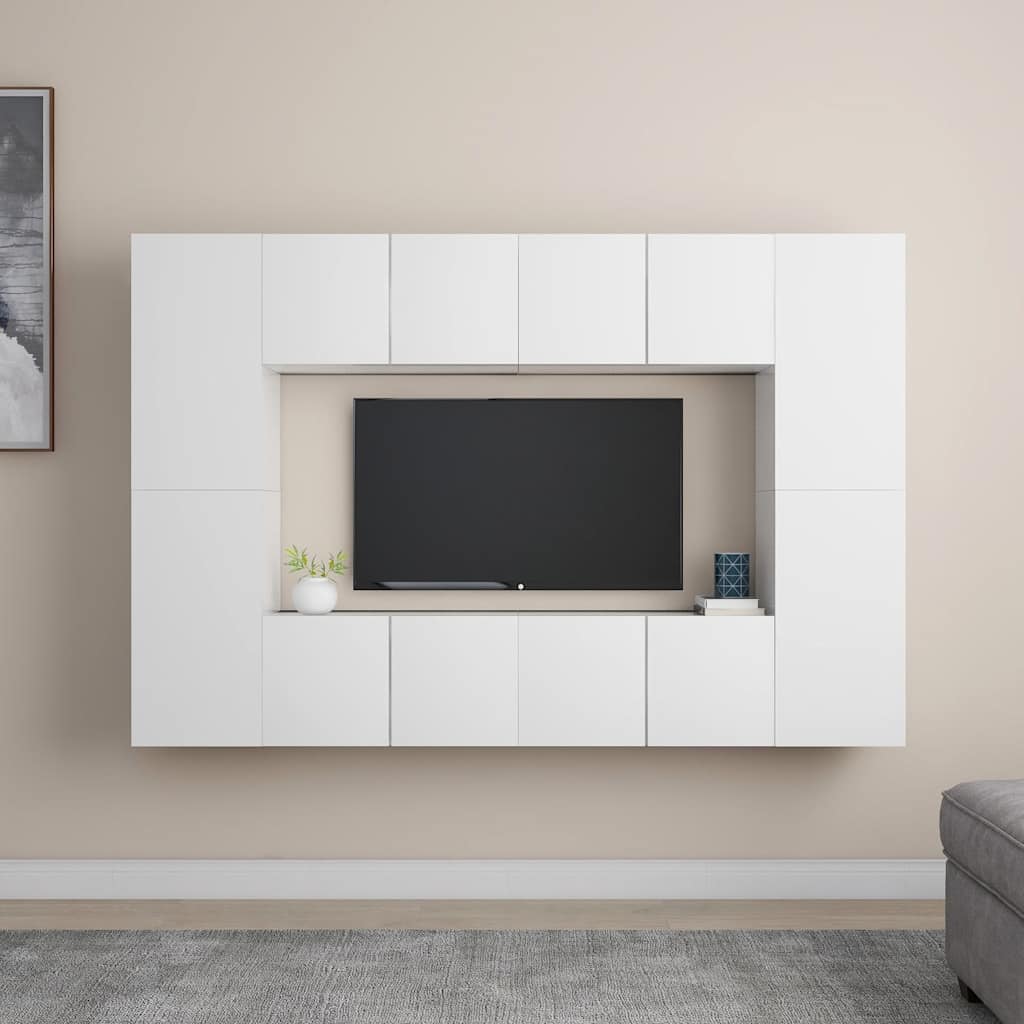 vidaXL 8-tlg. TV-Schrank-Set Weiß Holzwerkstoff