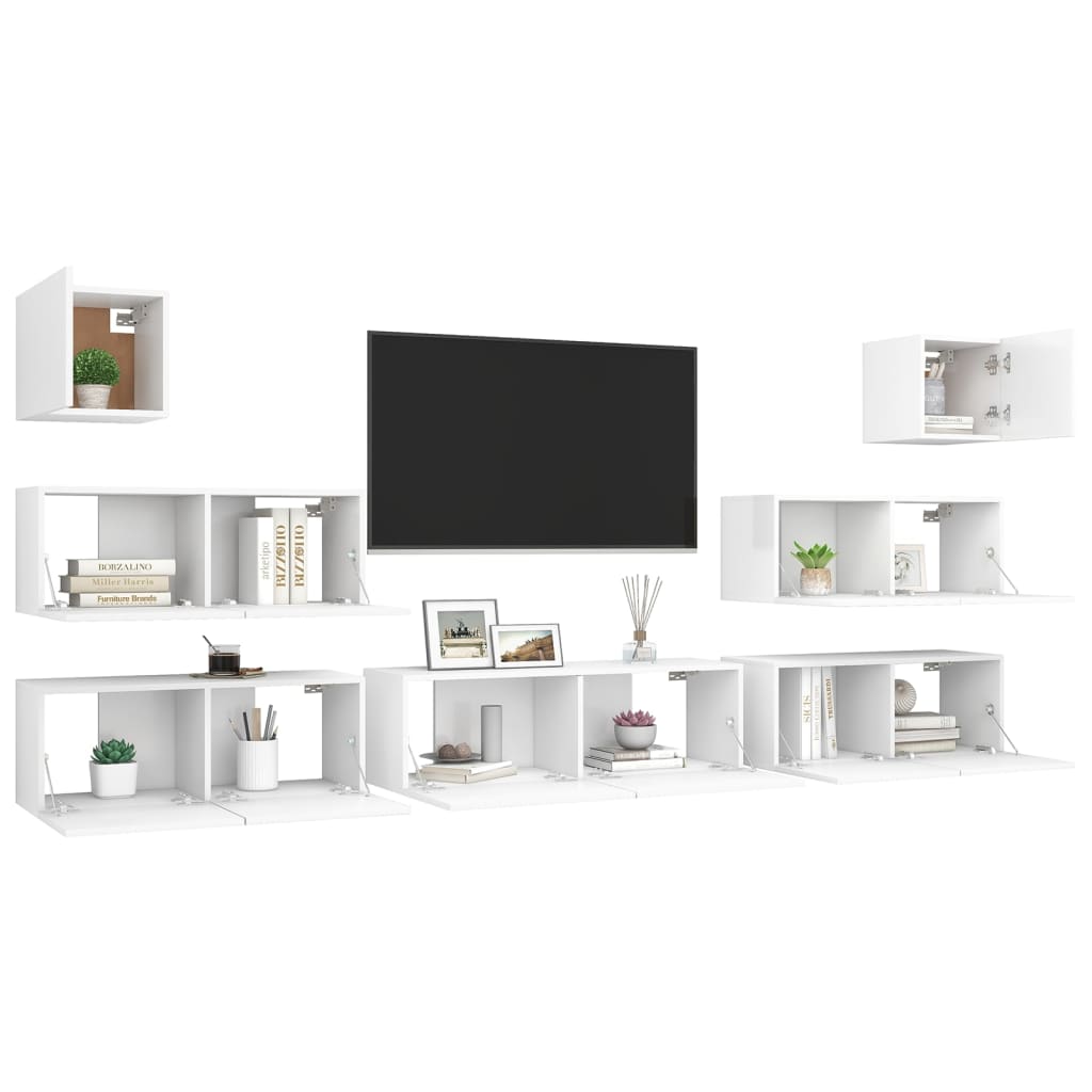 vidaXL 7-tlg. TV-Schrank-Set Weiß Holzwerkstoff