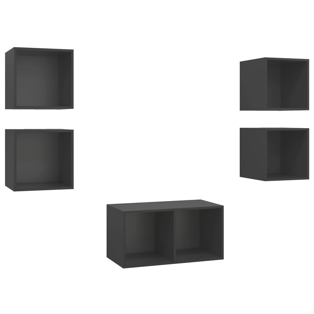 vidaXL 5-tlg. TV-Schrank-Set Grau Holzwerkstoff