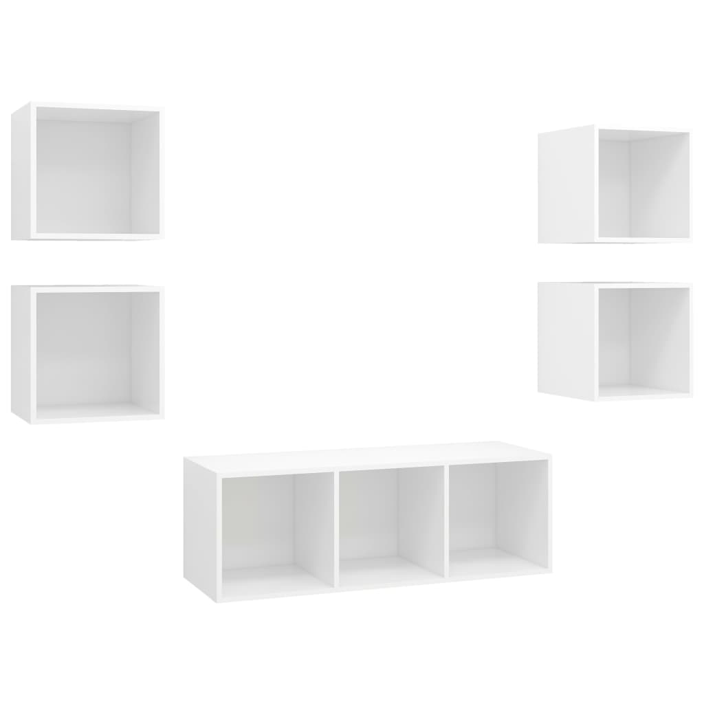 vidaXL 5-tlg. TV-Schrank-Set Weiß Holzwerkstoff