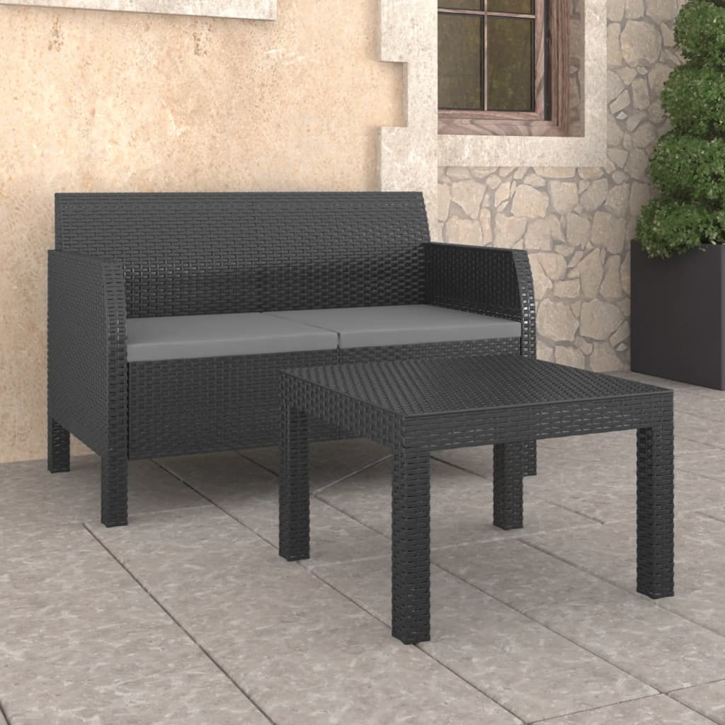 vidaXL 2-tlg. Garten-Lounge-Set mit Kissen PP Rattan Anthrazit