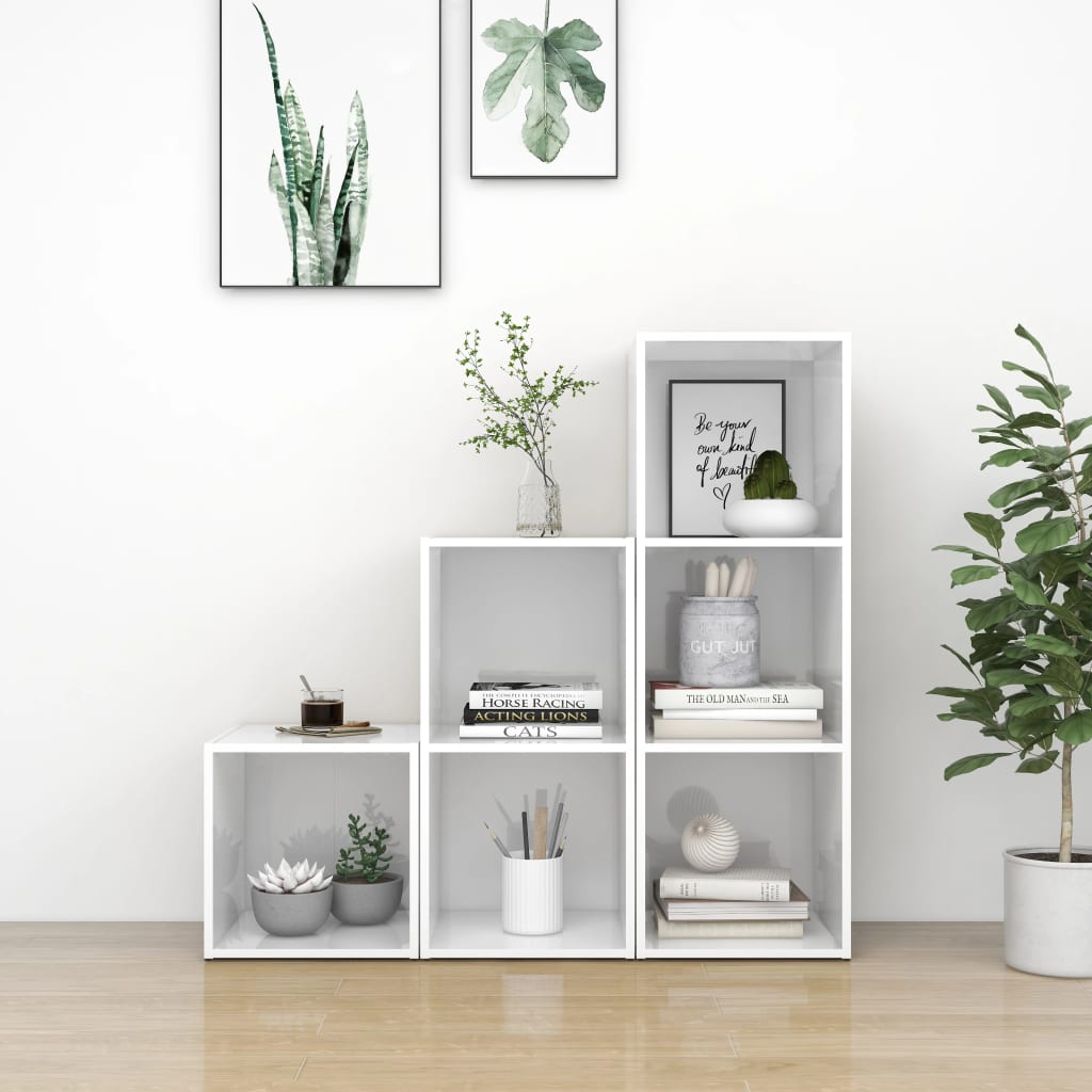 vidaXL 3-tlg. TV-Schrank-Set Weiß Holzwerkstoff