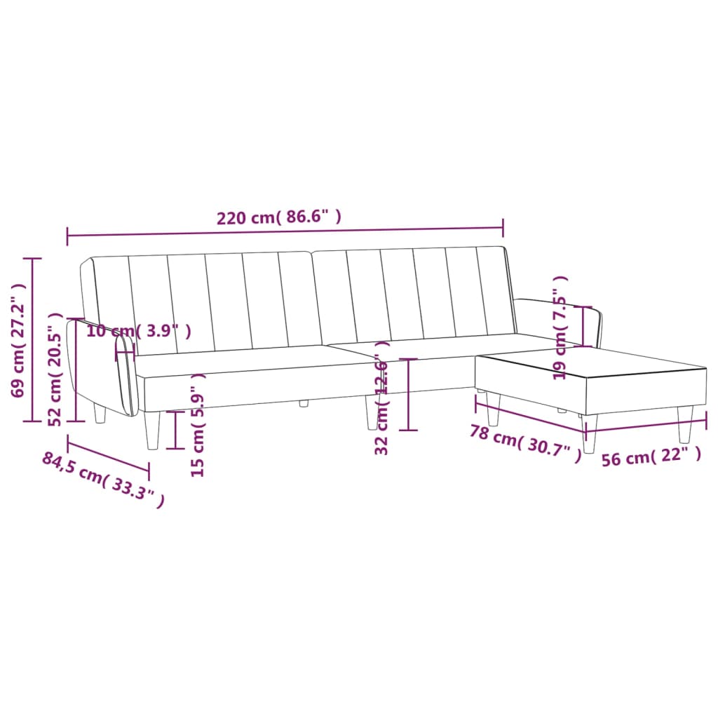 vidaXL Schlafsofa 2-Sitzer mit Hocker Gelb Samt