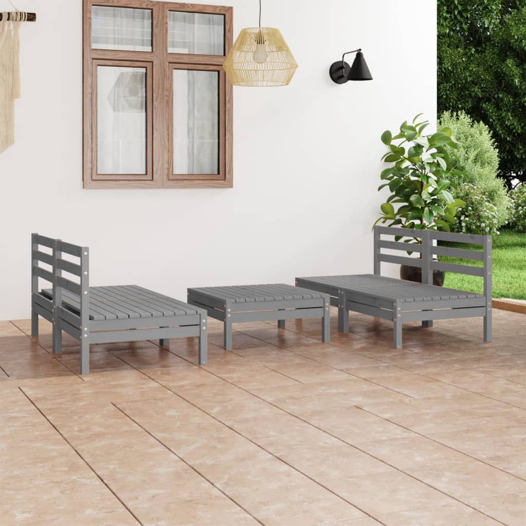 vidaXL 5-tlg. Garten-Lounge-Set Grau Kiefer Massivholz
