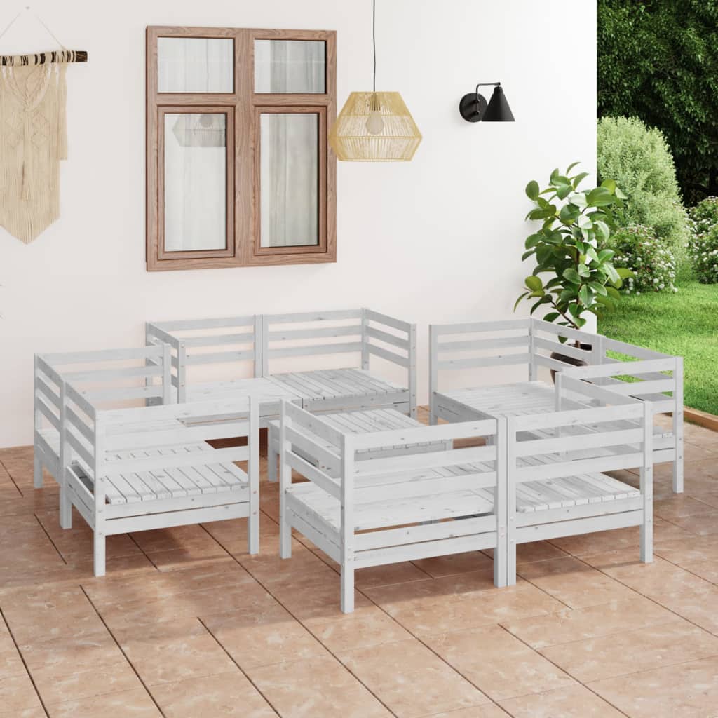 vidaXL 9-tlg. Garten-Lounge-Set Weiß Kiefer Massivholz