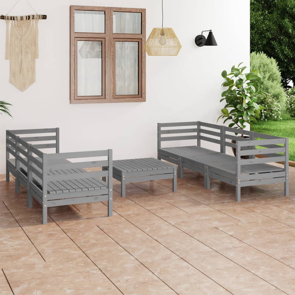 vidaXL 7-tlg. Garten-Lounge-Set Grau Kiefer Massivholz